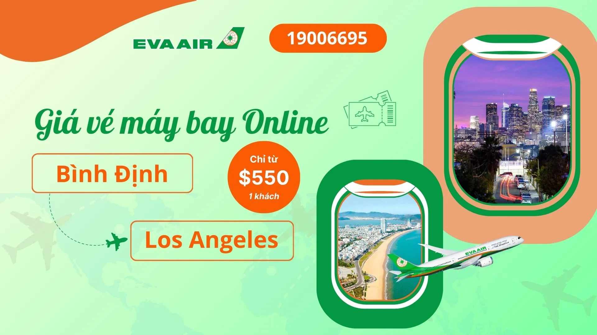 Vé máy bay đi Los Angeles tại Bình Định EVA Air