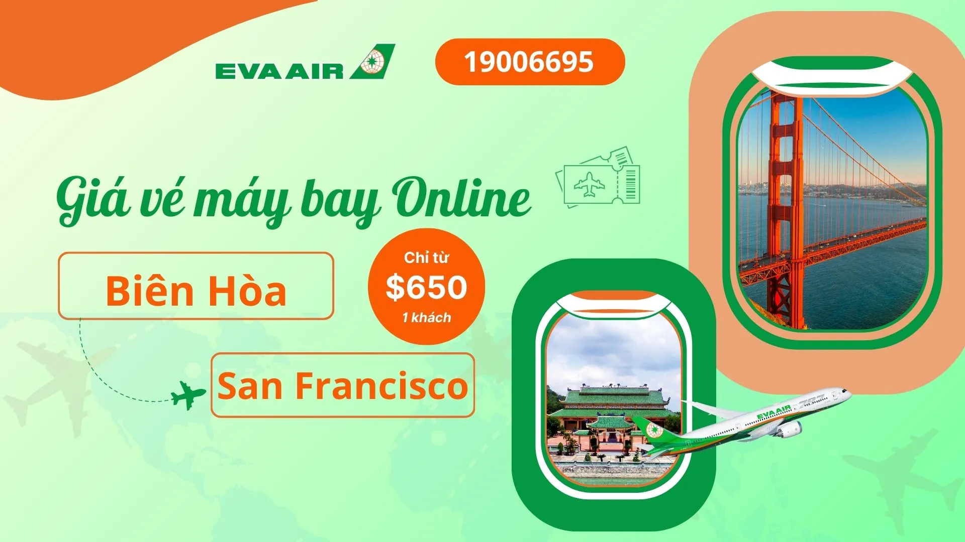 Vé máy bay đi San Francisco tại Biên Hòa EVA Air