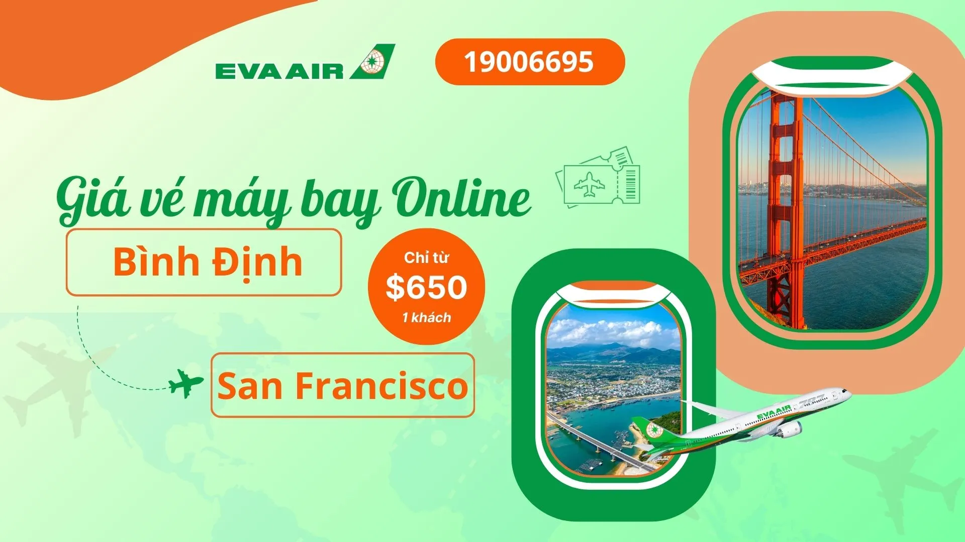 Vé máy bay đi San Francisco tại Bình Định EVA Air