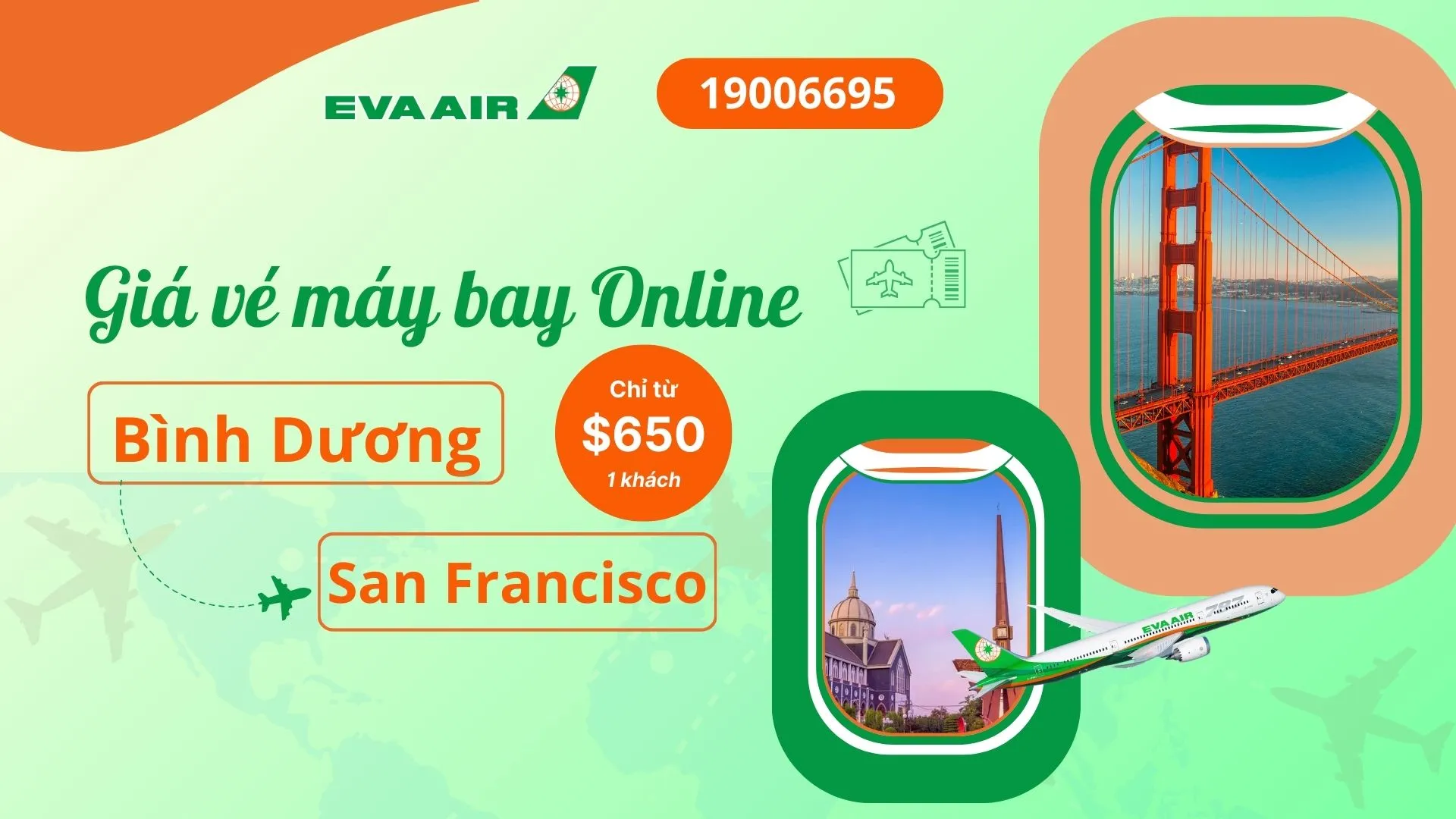 Vé máy bay đi San Francisco tại Bình Dương EVA Air