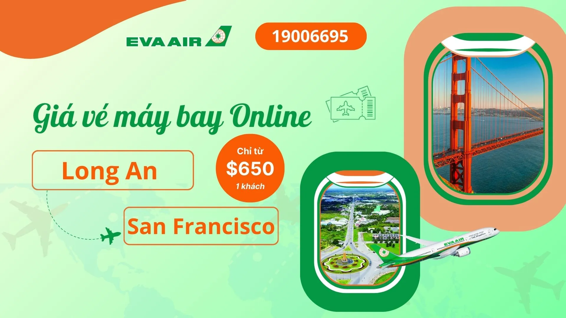 Vé máy bay đi San Francisco tại Long An EVA Air
