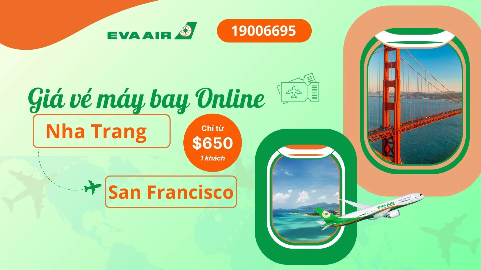 Vé máy bay đi San Francisco tại Nha Trang EVA Air