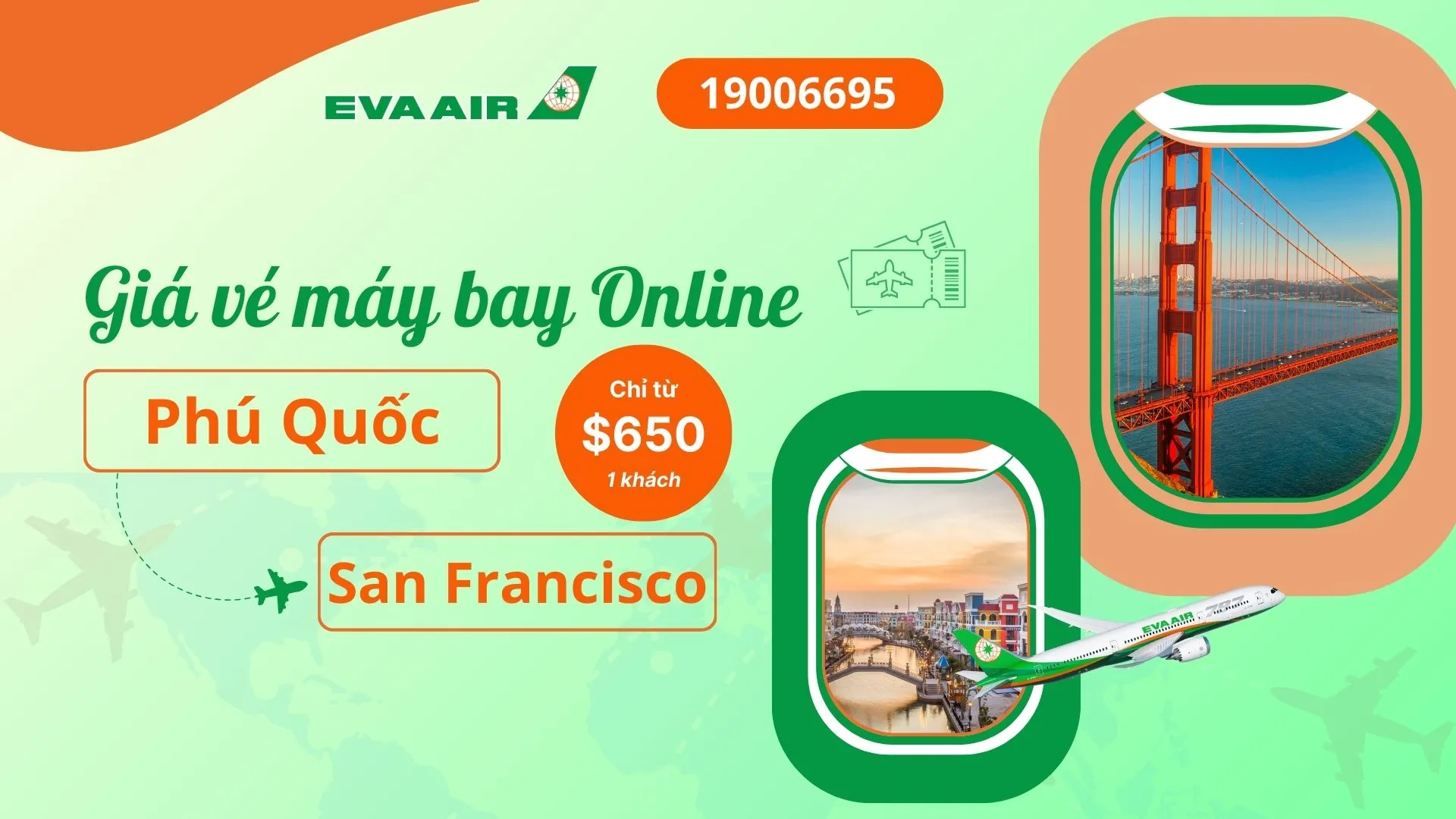 Vé máy bay đi San Francisco tại Phú Quốc EVA Air