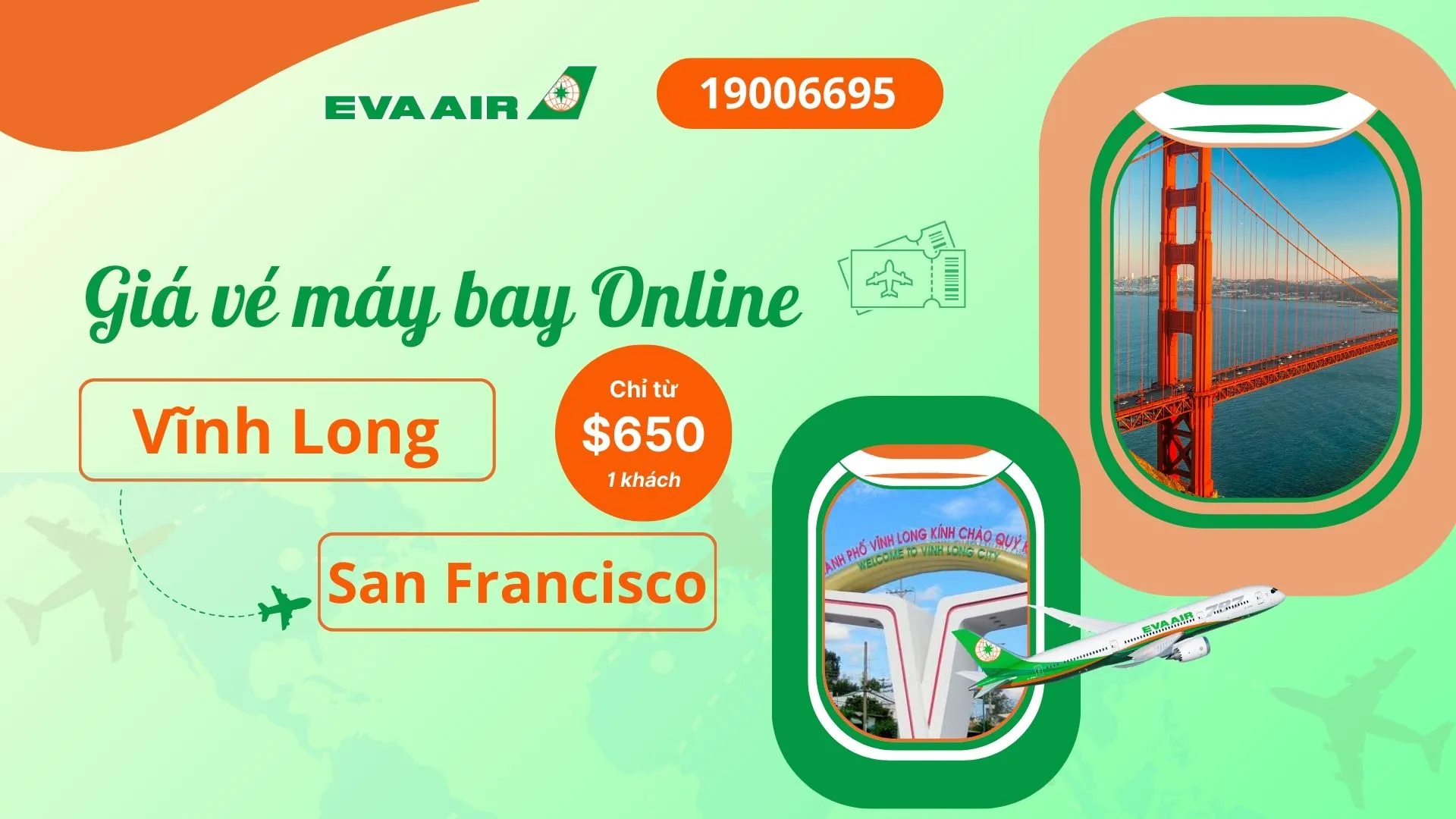 Vé máy bay đi San Francisco tại Vĩnh Long EVA Air