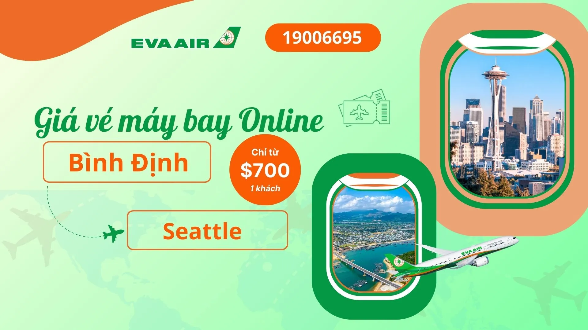Vé máy bay đi Seattle tại Bình Định EVA Air